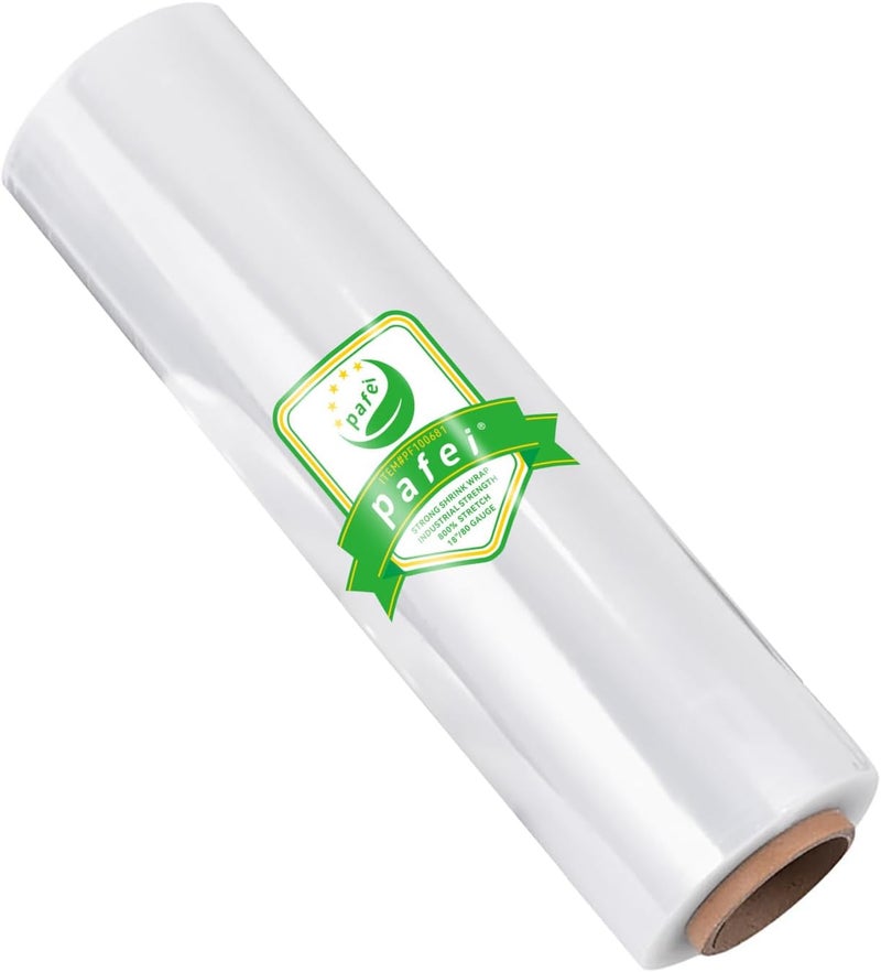 pafei 18" x 1500' Plastic Stretch/Shrink Wrap Roll - 80 Gauge Industrial Shrink Wrap for Moving, Heavy Duty 800% Stretch for Pallets, Packing, Shipping&Furniture Protection​-1Roll - Image 1